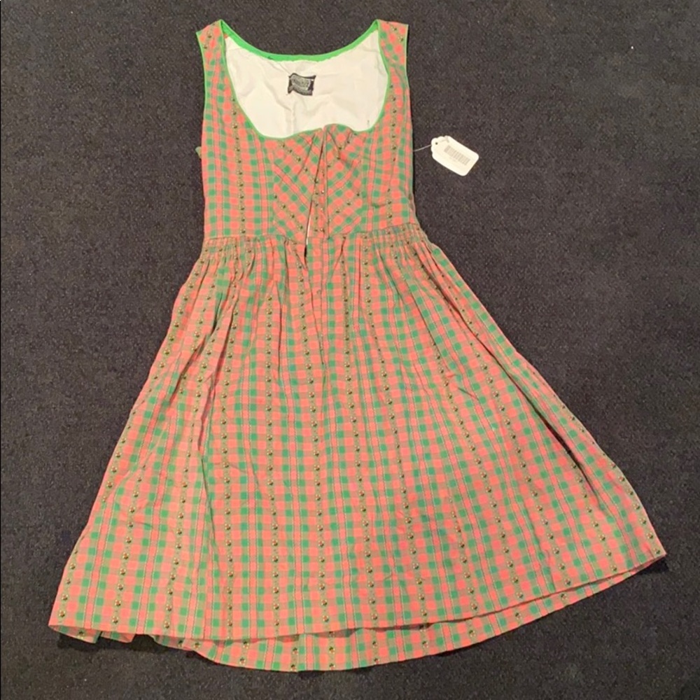 A-line pink and green gingham dress